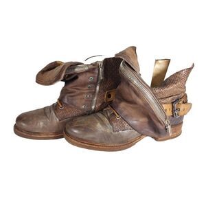 A.S.98 Women's Scully 40 US9-9,5 Brown Distressed Leather Flap Biker Boots